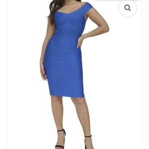 Siena Women's Blue Off-Shoulder Bandage Dress Size 14